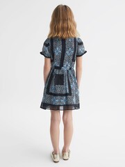 Reiss Navy Alianna Floral Print Puff Sleeve Dress - Image 5 of 6