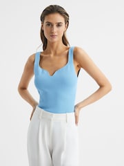 Reiss Blue Daisy Sweetheart Neck Top - Image 1 of 7