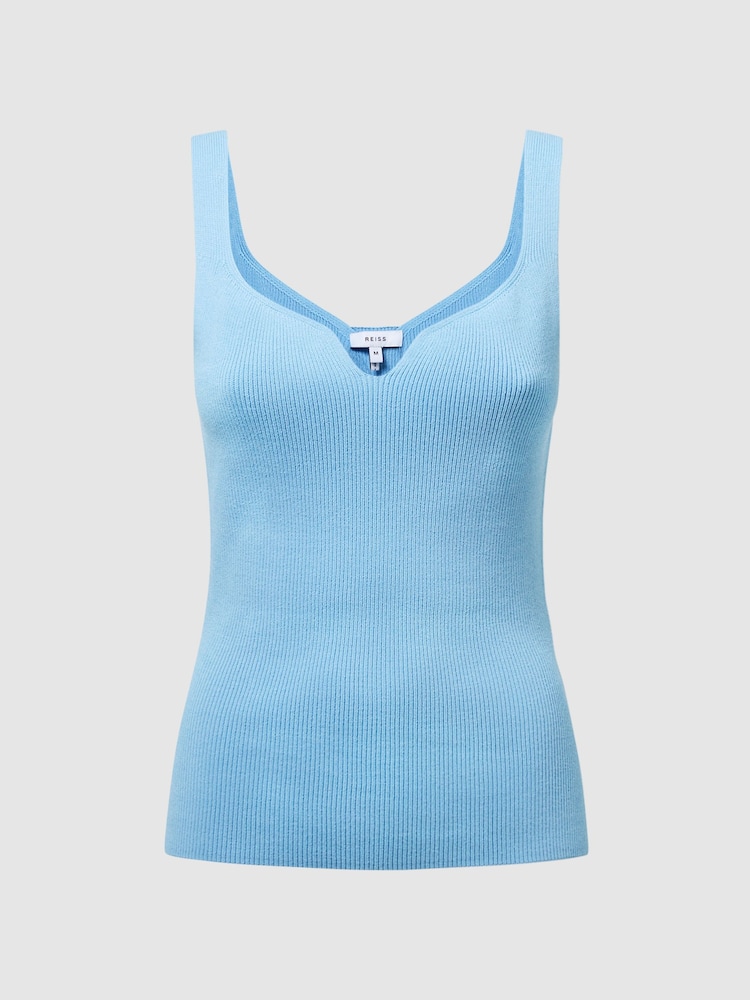Reiss Blue Daisy Sweetheart Neck Top - Image 2 of 7