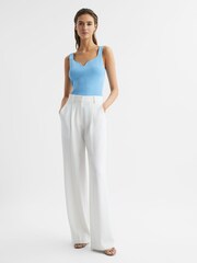 Reiss Blue Daisy Sweetheart Neck Top - Image 3 of 7