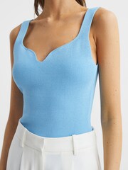 Reiss Blue Daisy Sweetheart Neck Top - Image 4 of 7