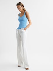 Reiss Blue Daisy Sweetheart Neck Top - Image 6 of 7