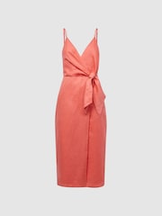 Reiss Coral Esme Linen Side Tie Midi Dress - Image 2 of 6