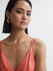 Reiss Coral Esme Linen Side Tie Midi Dress - Image 3 of 6