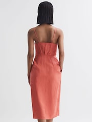 Reiss Coral Esme Linen Side Tie Midi Dress - Image 5 of 6