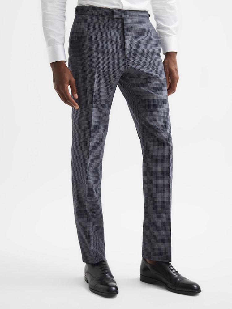Reiss Navy Leadenhall Slim Fit Dogtooth Trousers - Image 1 of 5