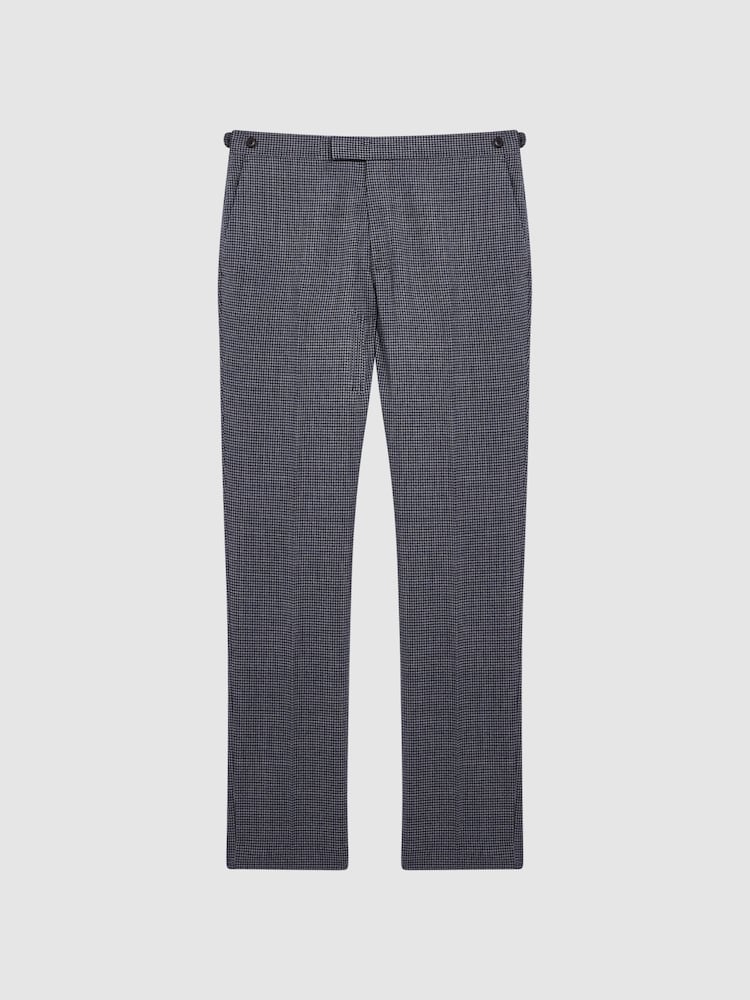 Reiss Navy Leadenhall Slim Fit Dogtooth Trousers - Image 1 of 5