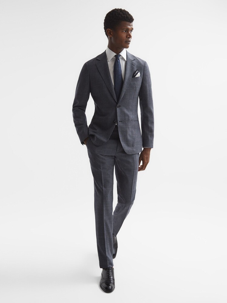 Reiss Navy Leadenhall Slim Fit Dogtooth Trousers - Image 2 of 5