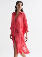 Reiss Coral Ava Sheer Kaftan - Image 3 of 8