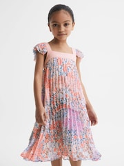 Reiss Pink Print Aster Floral Printed Pleated Dress - Image 1 of 6