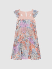 Reiss Pink Print Aster Floral Printed Pleated Dress - Image 2 of 6