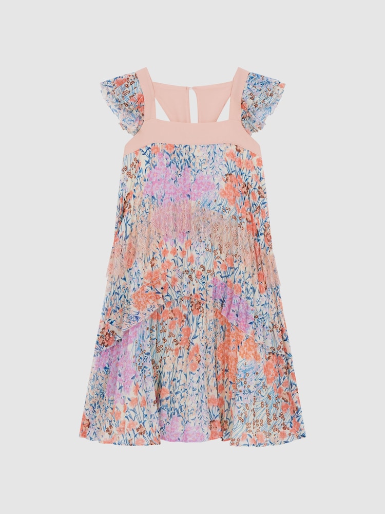 Reiss Pink Print Aster Floral Printed Pleated Dress - Image 2 of 6
