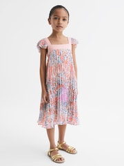 Reiss Pink Print Aster Floral Printed Pleated Dress - Image 3 of 6