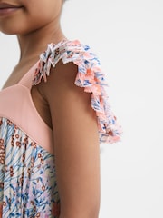 Reiss Pink Print Aster Floral Printed Pleated Dress - Image 4 of 6