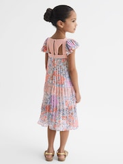 Reiss Pink Print Aster Floral Printed Pleated Dress - Image 5 of 6