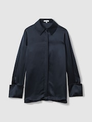 Reiss Navy Hailey Silk Double-Cuff Button-Through Shirt - Image 2 of 6