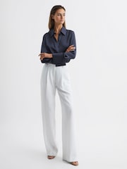 Reiss Navy Hailey Silk Double-Cuff Button-Through Shirt - Image 6 of 6