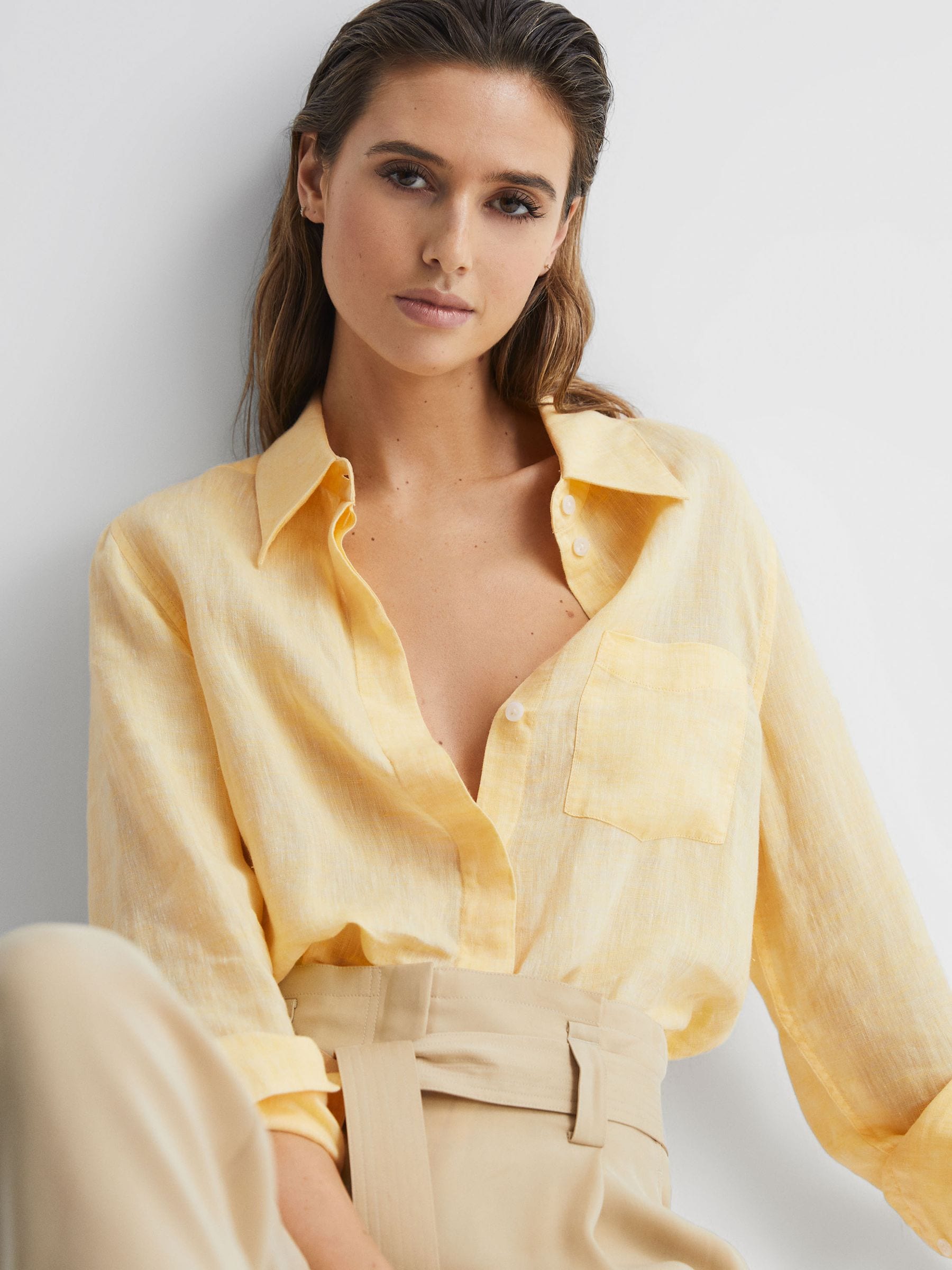 Buy Reiss Lemon Campbell Linen Long Sleeve Shirt from Next Luxembourg
