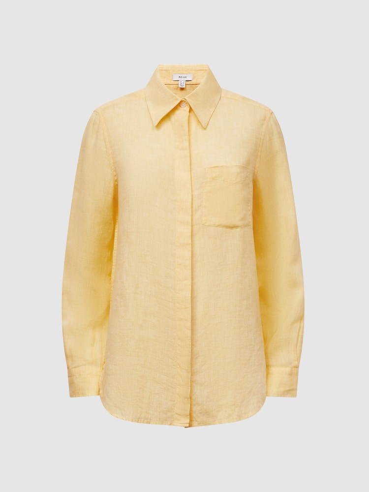 Reiss Lemon Campbell Linen Long Sleeve Shirt - Image 2 of 7