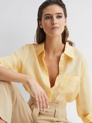 Reiss Lemon Campbell Linen Long Sleeve Shirt - Image 7 of 7