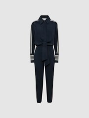 Reiss Navy Selma Long Sleeve Jumpsuit - Image 2 of 7