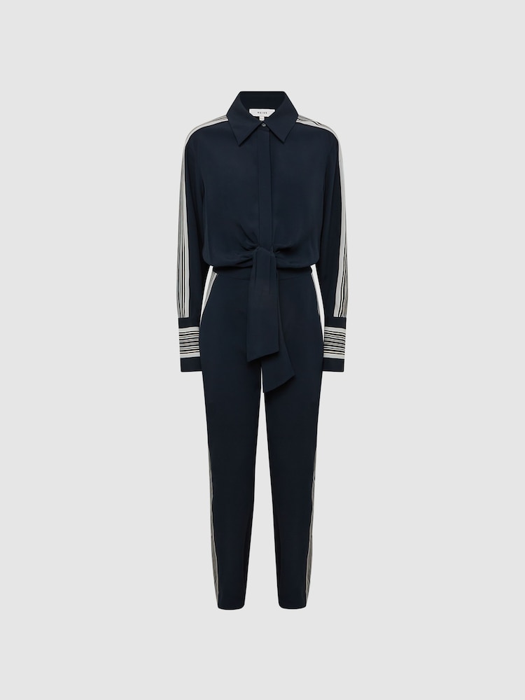 Reiss Navy Selma Long Sleeve Jumpsuit - Image 2 of 7