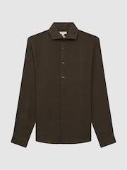 Reiss Bitter Chocolate Ruban Linen Button-Through Shirt - Image 2 of 6