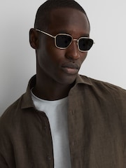 Reiss Bitter Chocolate Ruban Linen Button-Through Shirt - Image 4 of 6