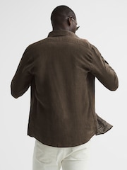 Reiss Bitter Chocolate Ruban Linen Button-Through Shirt - Image 5 of 6