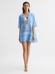 Reiss Blue Etta Embroidered Kaftan - Image 1 of 6