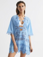 Reiss Blue Etta Embroidered Kaftan - Image 3 of 6