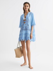 Reiss Blue Etta Embroidered Kaftan - Image 6 of 6