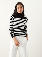 Black and White Stripe Ribbed Roll Neck Jumper - Image 1 of 5