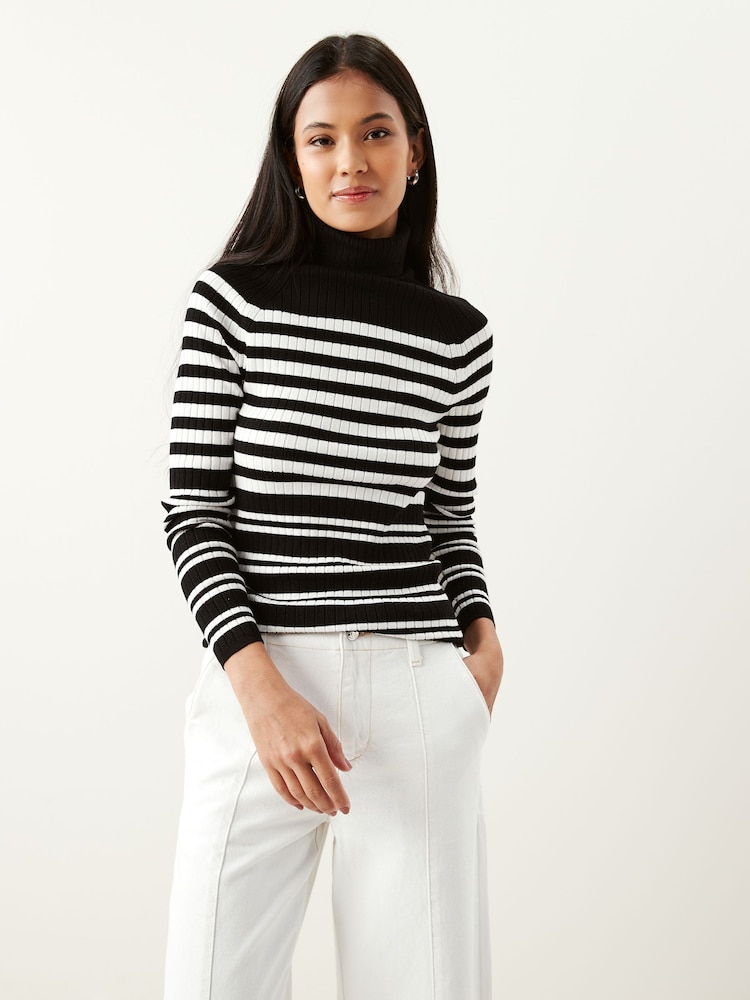 Black and White Stripe Ribbed Roll Neck Jumper - Image 1 of 5