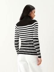 Black and White Stripe Ribbed Roll Neck Jumper - Image 3 of 5