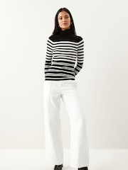 Black and White Stripe Ribbed Roll Neck Jumper - Image 4 of 5