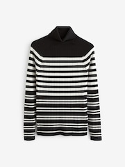Black and White Stripe Ribbed Roll Neck Jumper - Image 5 of 5