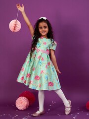 Monsoon Green Baroque Rose Foil Print Dress - Image 3 of 4