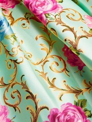 Monsoon Green Baroque Rose Foil Print Dress - Image 4 of 4