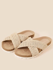 Accessorize Natural Raffia Cross Strap Foot-bed Sliders - Image 1 of 3