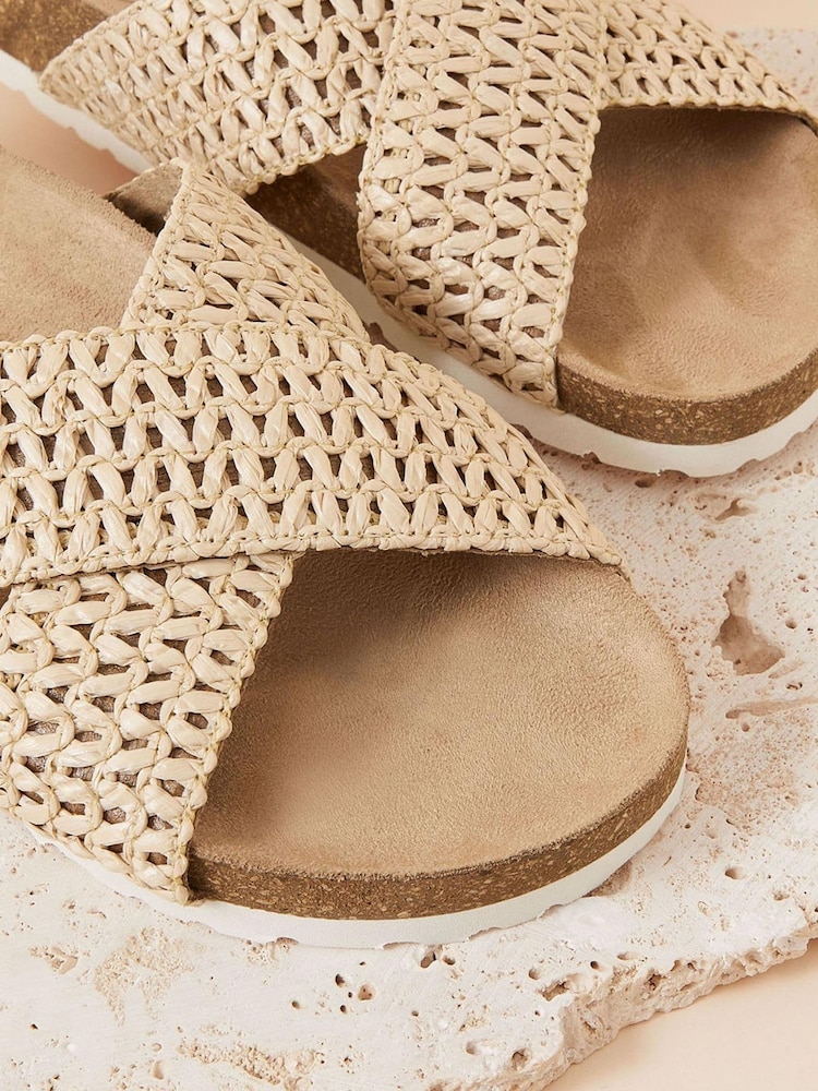 Accessorize Natural Raffia Cross Strap Foot-bed Sliders - Image 2 of 3