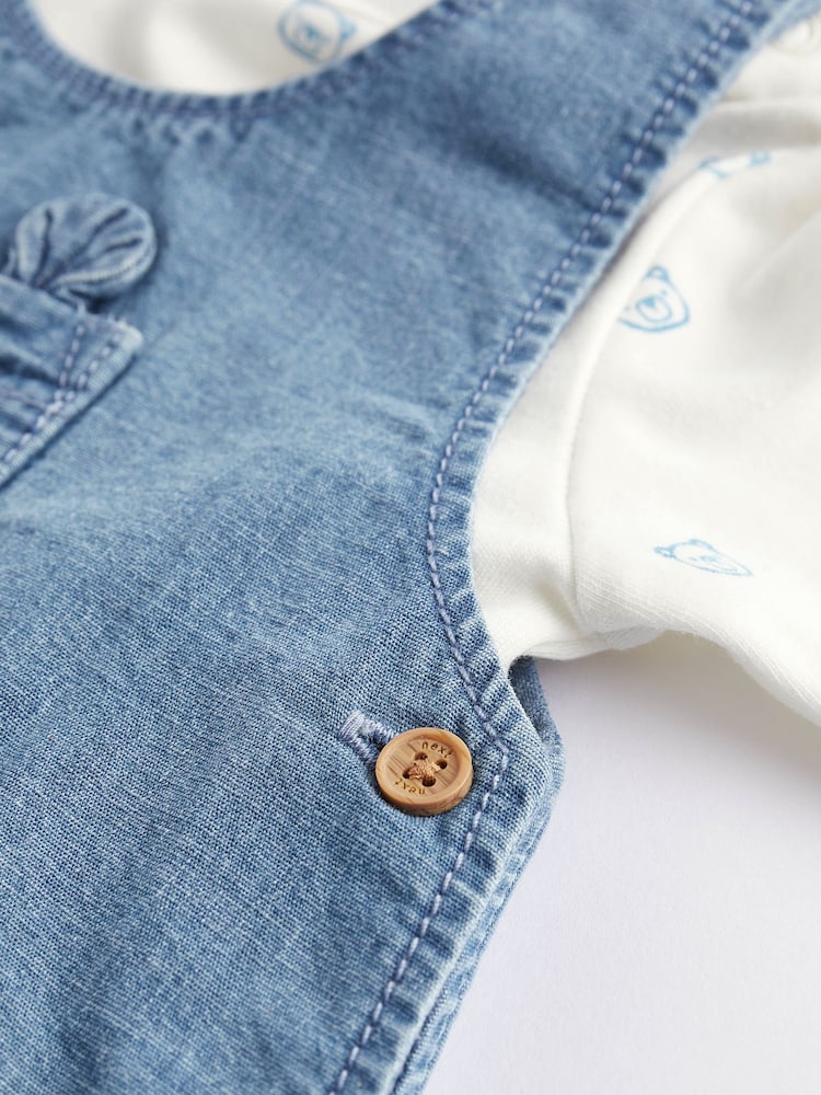 Denim Blue Baby Dungaree and Bodysuit Set (0mths-2yrs) - Image 6 of 9