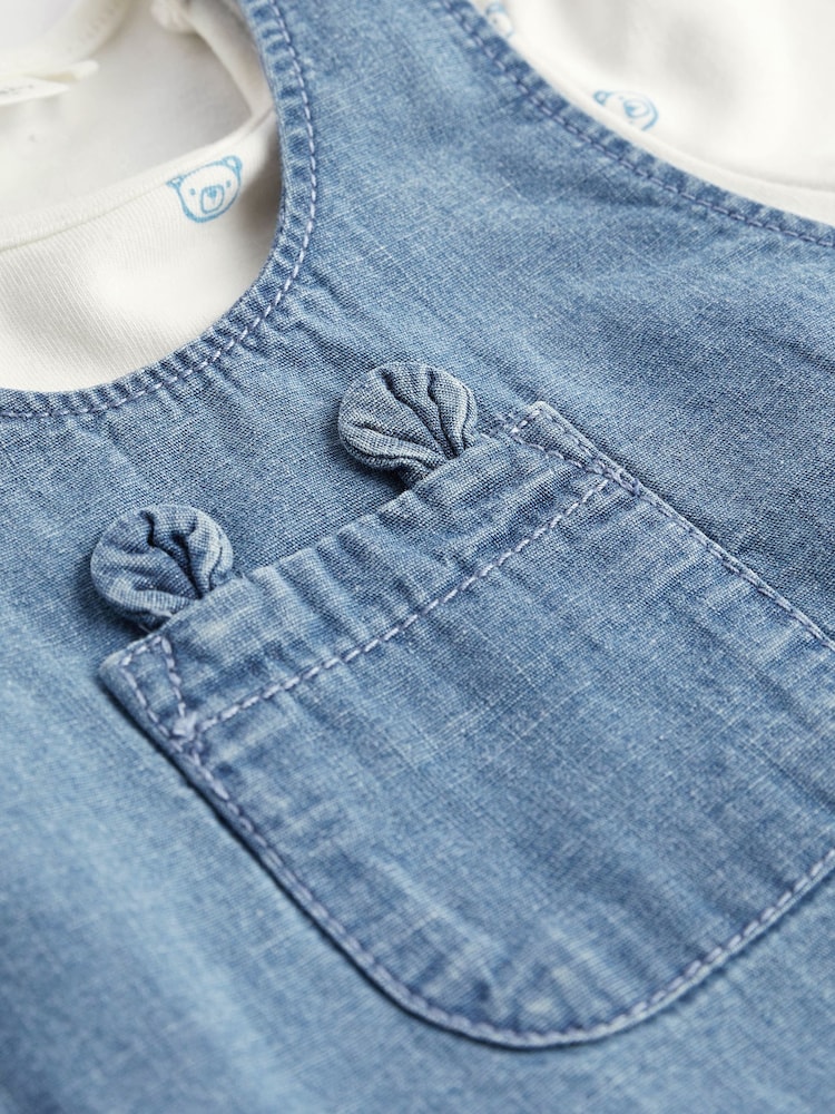 أزرق دنيم - Baby Dungaree and Bodysuit Set (0mths-2yrs) - صورة 9 من 9