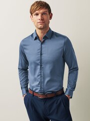 Blue Herringbone Trimmed Shirt - Image 1 of 11