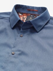 Blue Herringbone Trimmed Shirt - Image 10 of 11