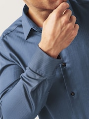 Blue Herringbone Trimmed Shirt - Image 4 of 11
