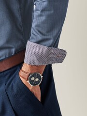 Blue Herringbone Trimmed Shirt - Image 5 of 11