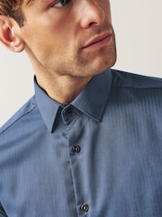 Blue Herringbone Trimmed Shirt - Image 6 of 11