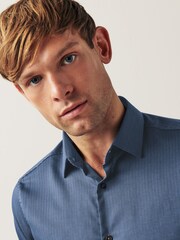 Blue Herringbone Trimmed Shirt - Image 7 of 11
