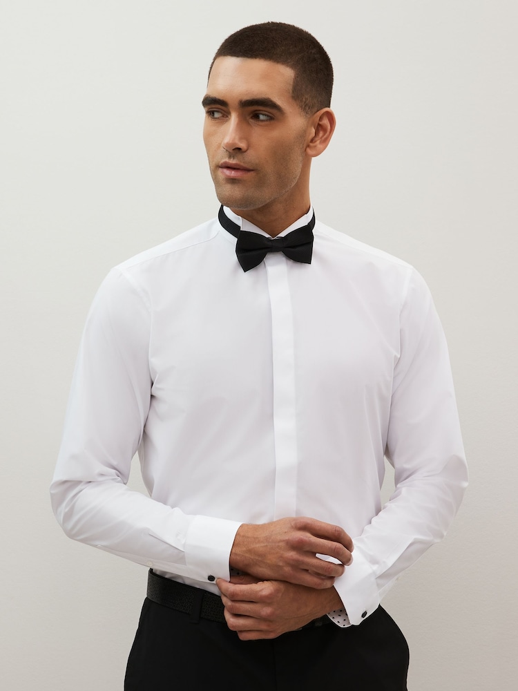 White/Black Single Cuff Occasion Shirt And Bow Tie Set - Image 1 of 8